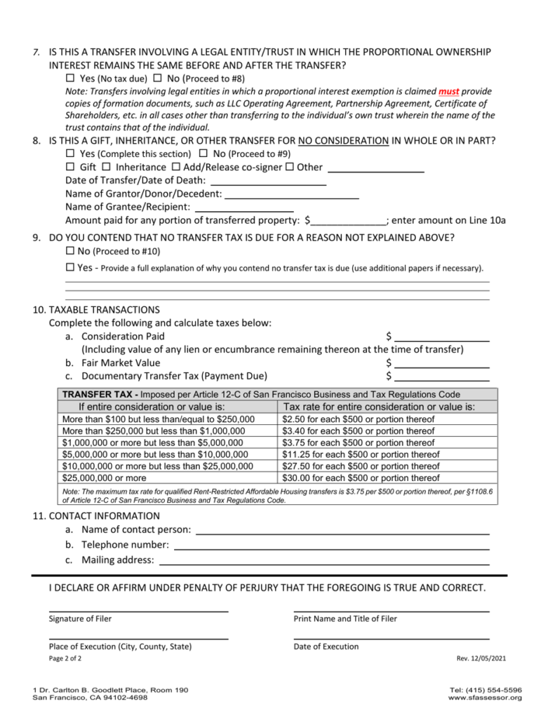 City And County Of San Francisco California Transfer Tax Affidavit 