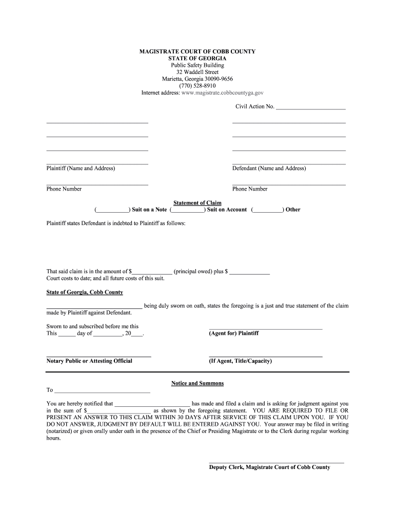 Cobb County Magistrate Court Forms Fill Online Printable Fillable 