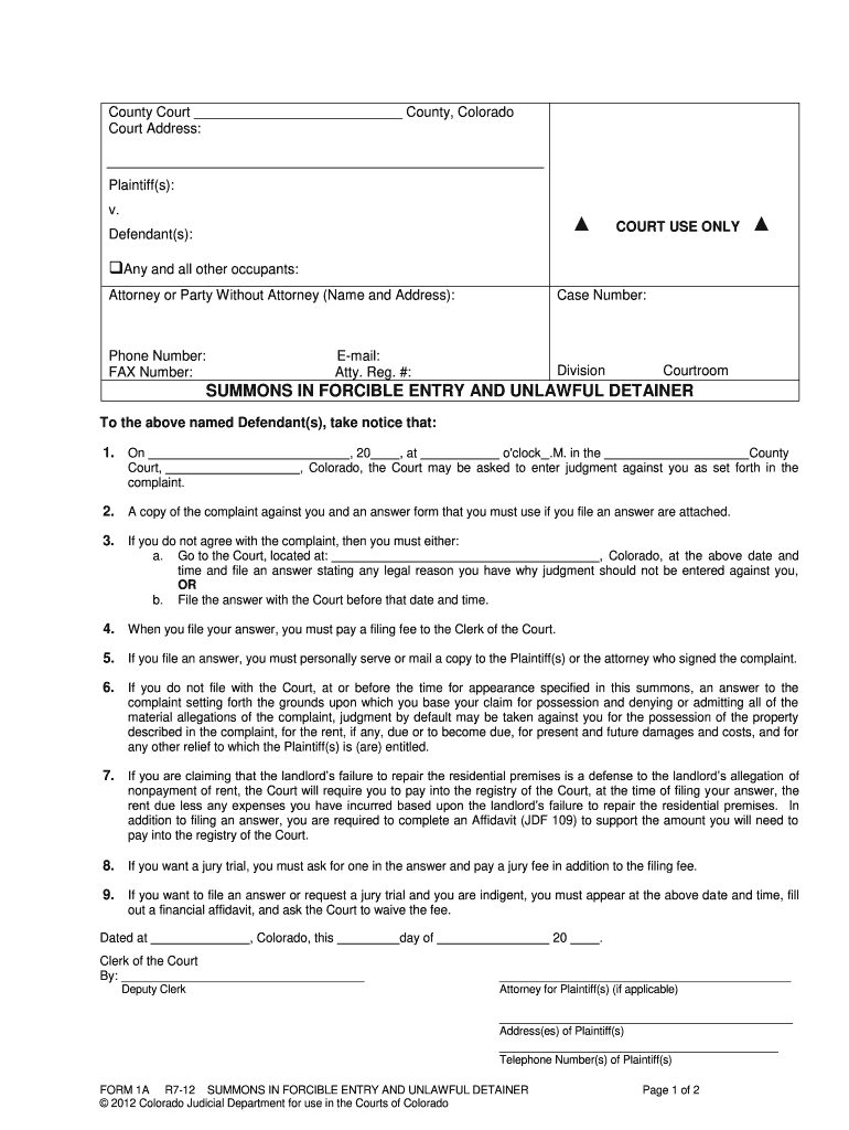 Colorado Summons Fill Online Printable Fillable Blank PDFfiller