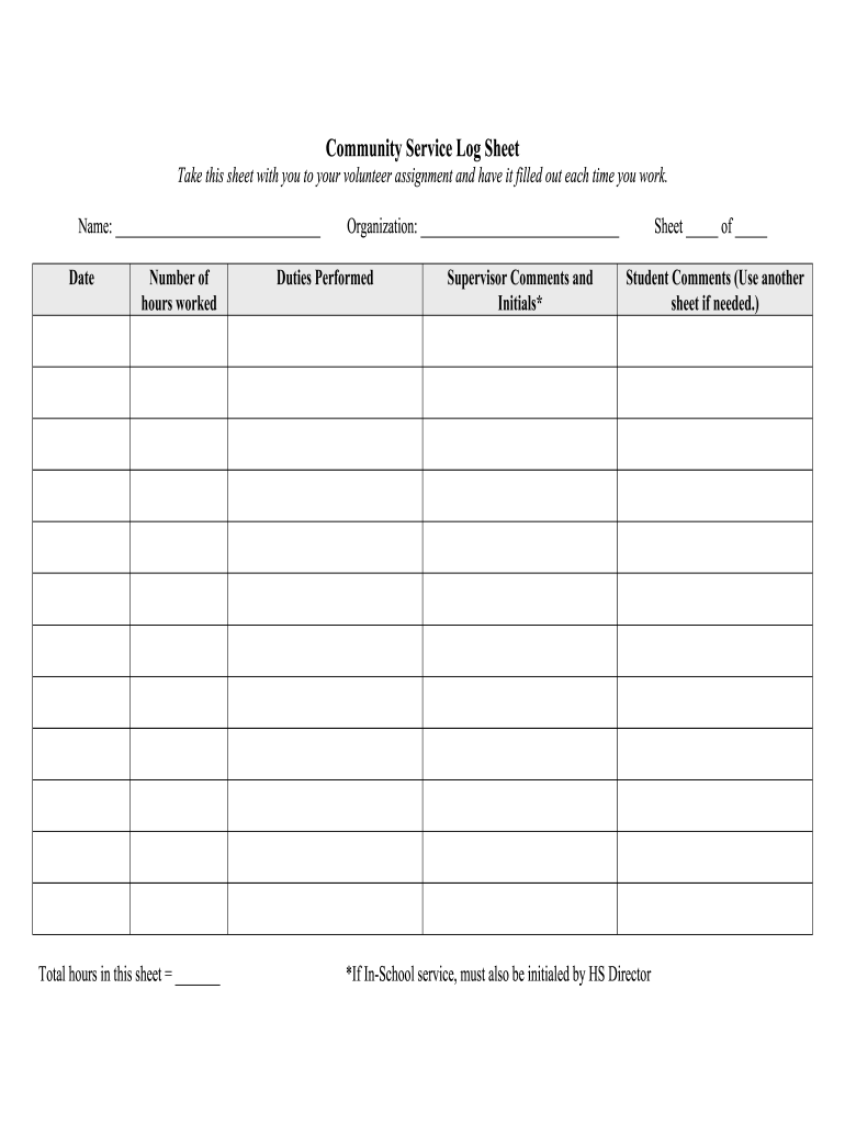 Community Service Paperwork Fill Online Printable Fillable Blank 