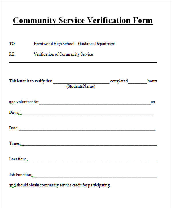 Community Service Verification Form Template Doctemplates Gambaran