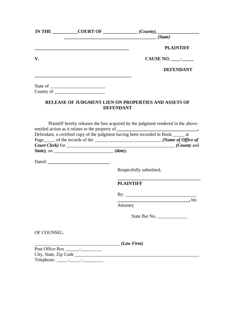 Completed Example Of The Judgment Lien Document Bexar County Judgement 