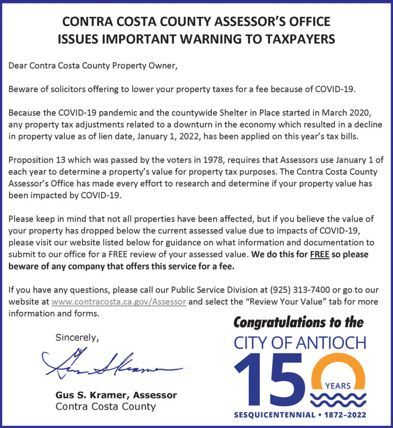 Contra Costa County Assessor s Office Issues Important Warning To Taxpayers