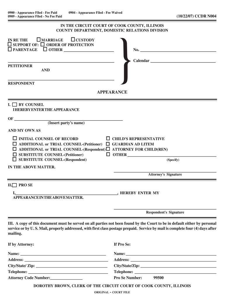 Cook County Appearance Form Fill Online Printable Fillable Blank 