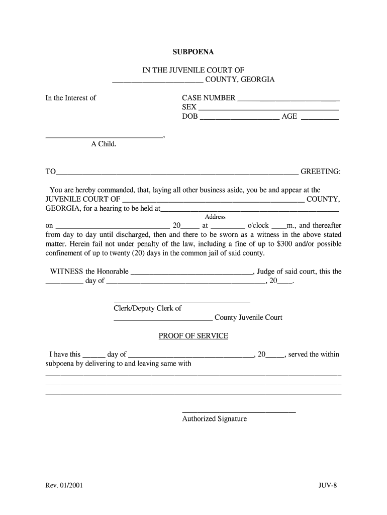 Court Juvenile Subpoena Fill Online Printable Fillable Blank