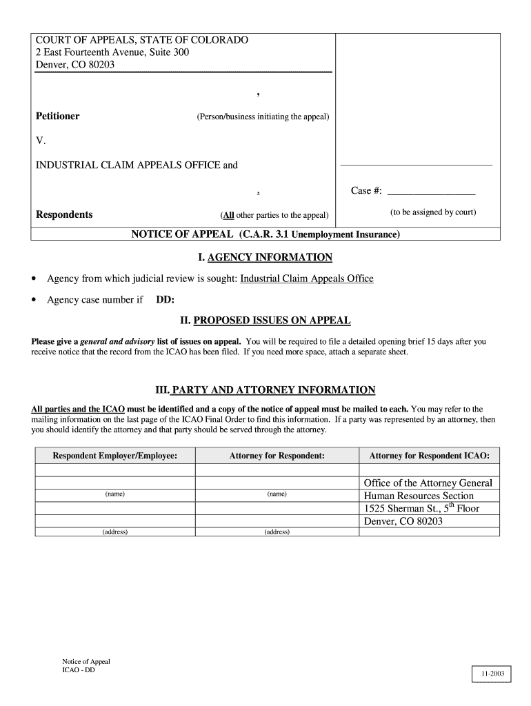 COURT Of APPEALS STATE Of COLORADO Colorado Form Fill Out And Sign 