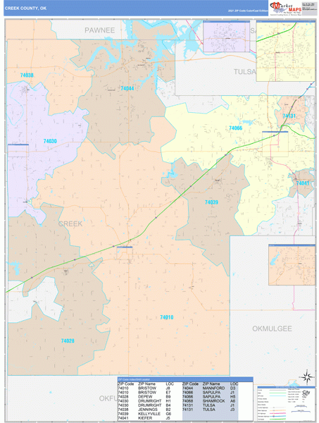 Creek County OK Wall Map Color Cast Style By MarketMAPS