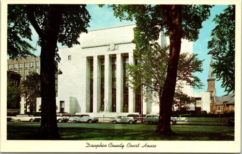 Dauphin County Court House Harrisburg Pennsylvania PA Old Car Postcard