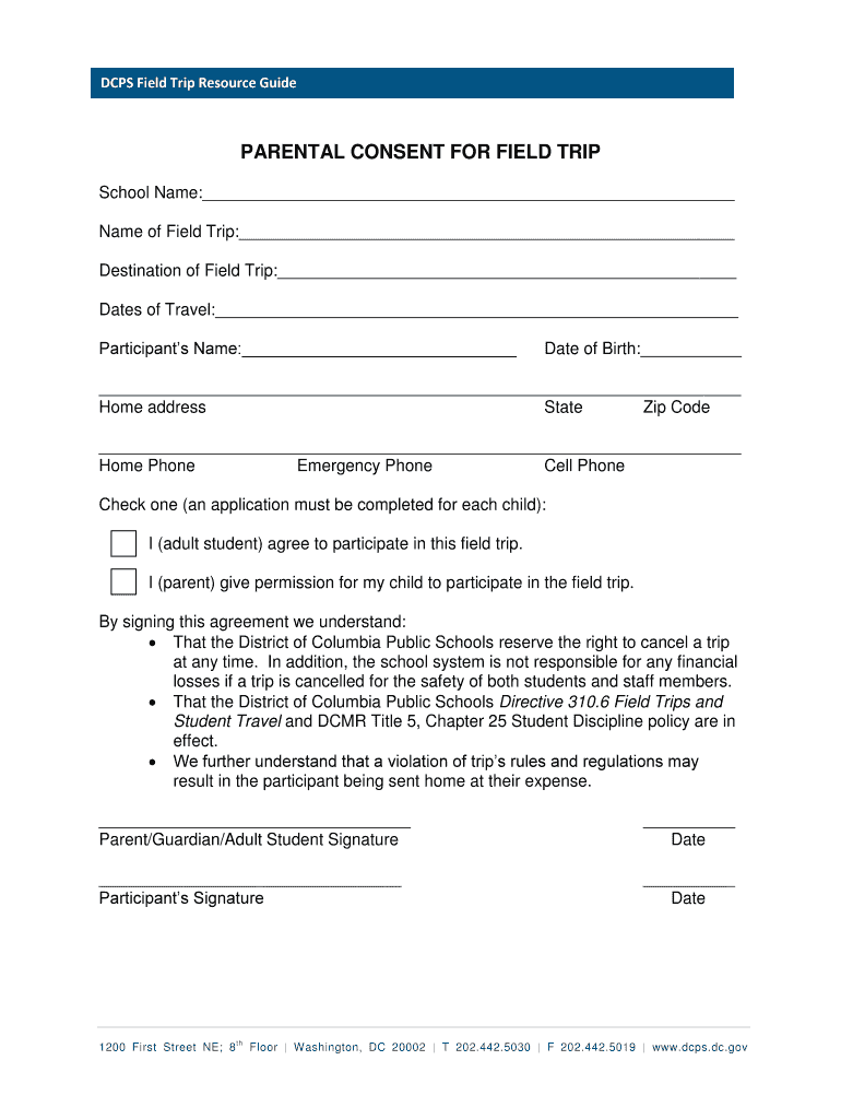 Dcps Field Trip Form Fill Online Printable Fillable Blank PdfFiller