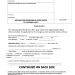 Declaration Form Regarding Ex Parte Notice To Opposing Party Superior