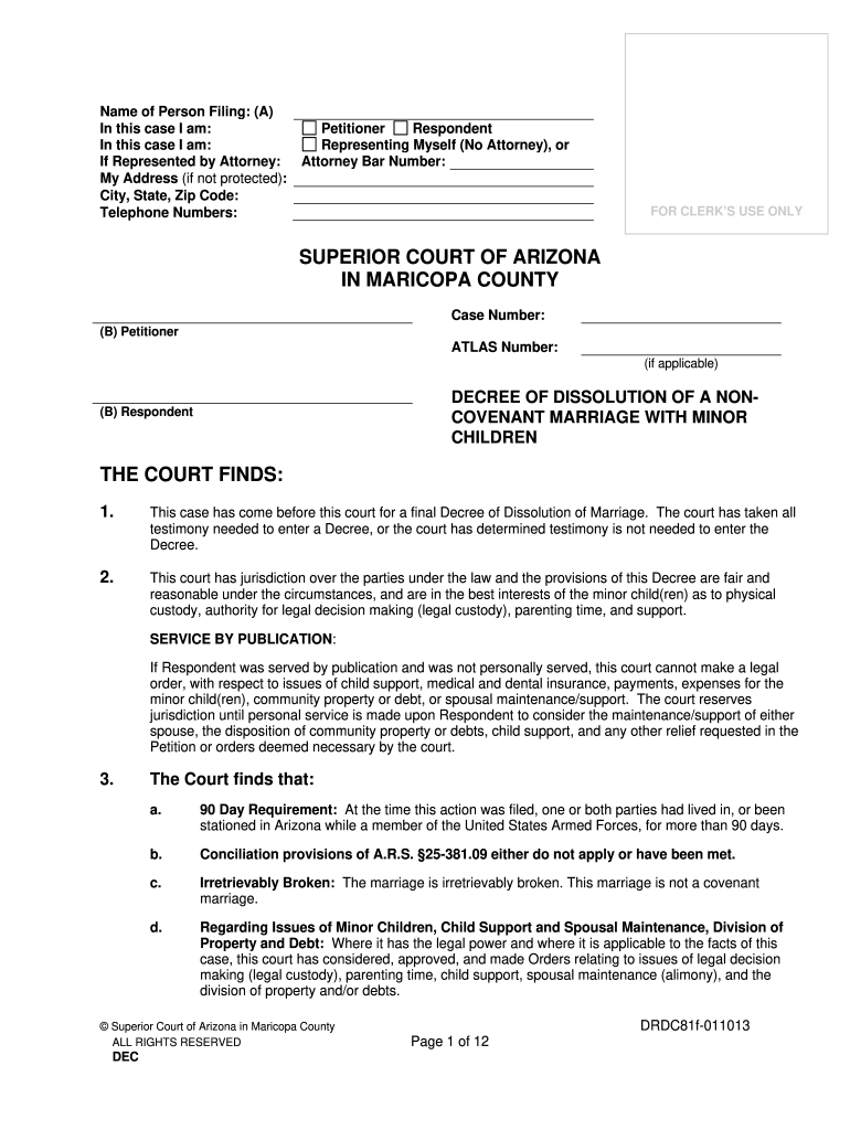 Decree Of Dissolution Of Marriage Superior Court Maricopa County