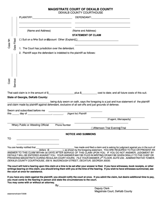 Dekalb County Ga Magistrate Court Forms CountyForms