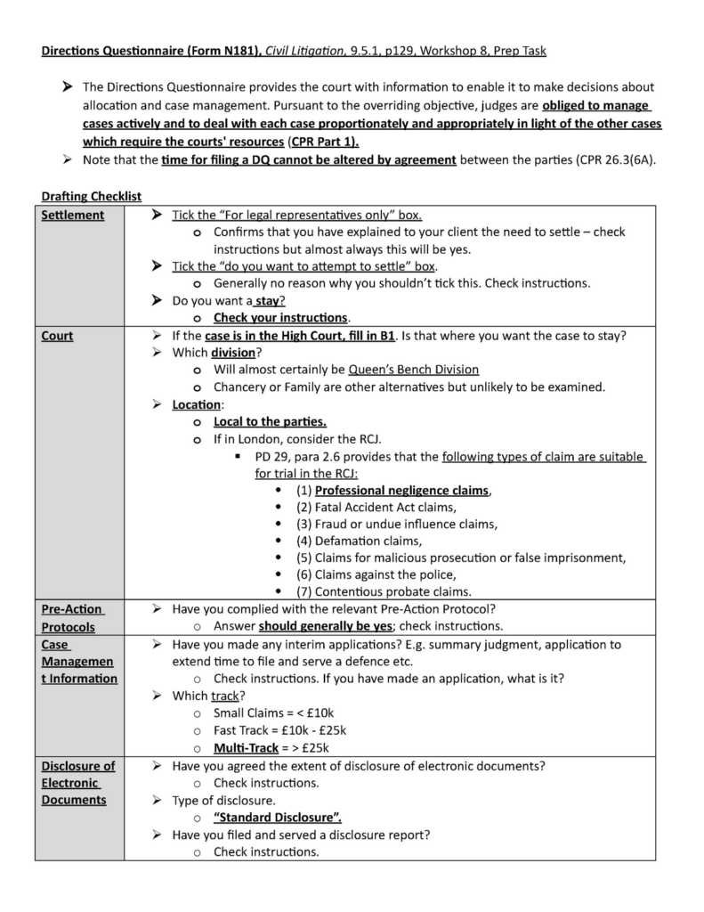Directions Questionnaire Checklist Direcions Quesionnaire Form N181 