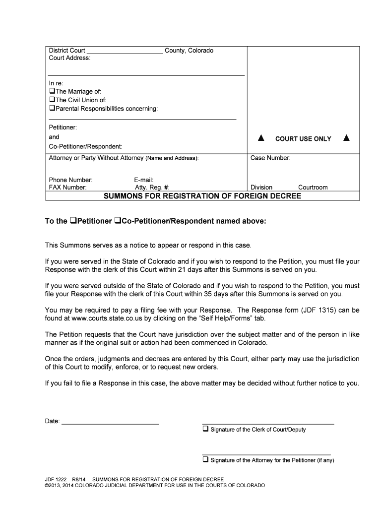 District Court El Paso County Colorado The Marriage Of Form Fill Out 