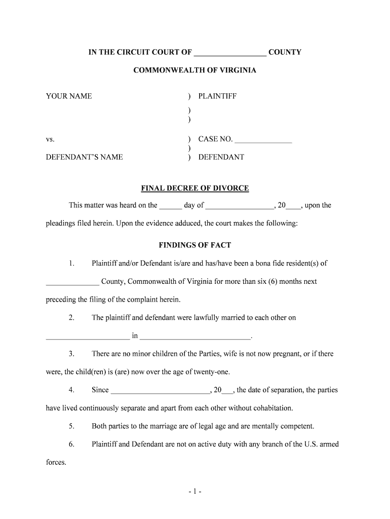 Divorce Procedures Norfolk Circuit Court Clerk s Office Form Fill Out 