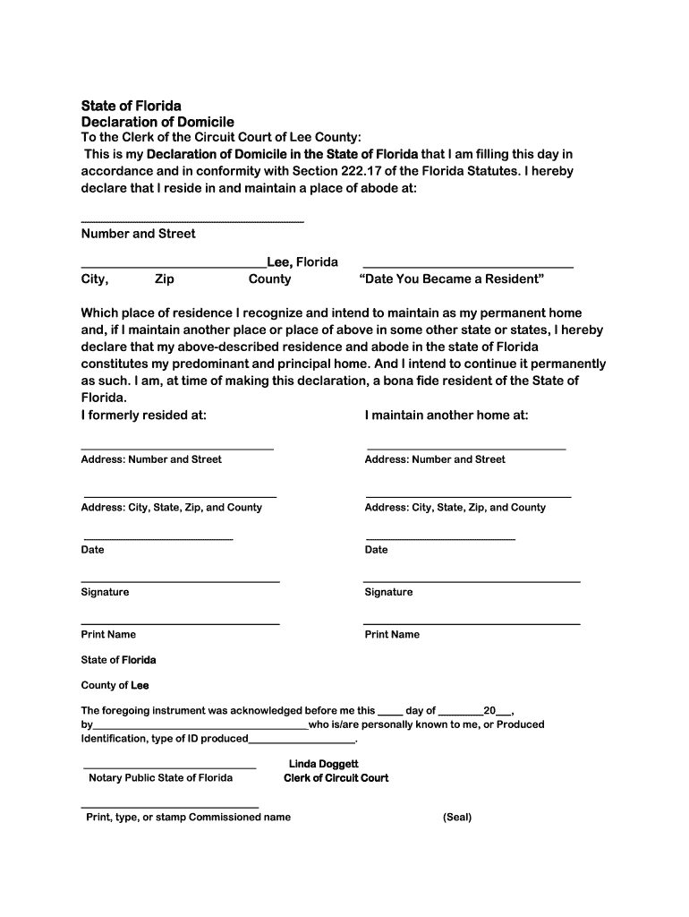 Domicile Declaration Lee County Florida Fill Out Sign Online DocHub