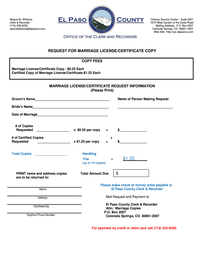 El Paso County Clerk And Recorder Form Fill Out And Sign Printable 