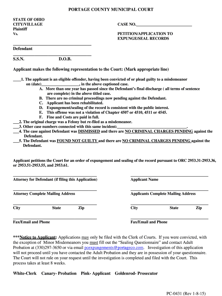 Expunge Record In Portge County Fill Out Sign Online DocHub