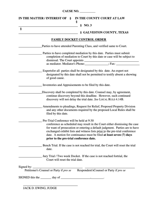 Family Docket Control Order County Court Form Printable Pdf Download