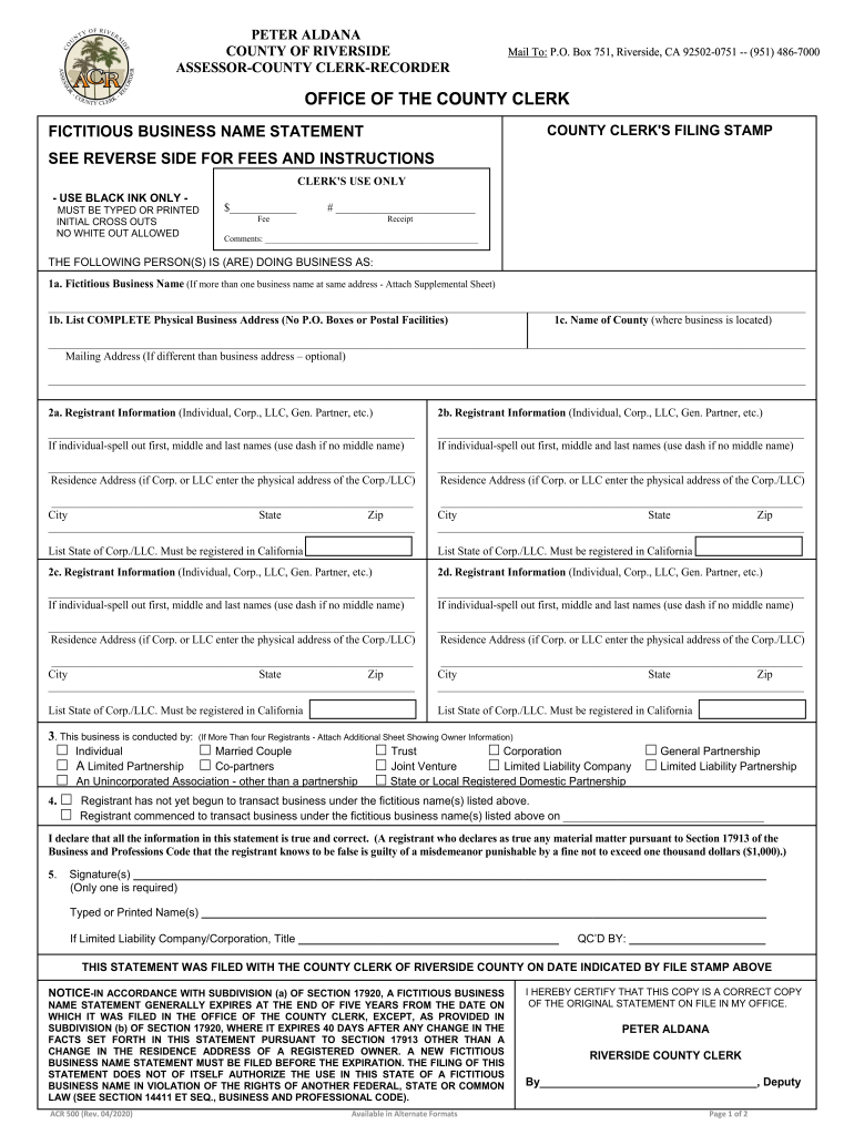 FBN Application Packet PS03 PDF Riverside County Assessor Fill Out 