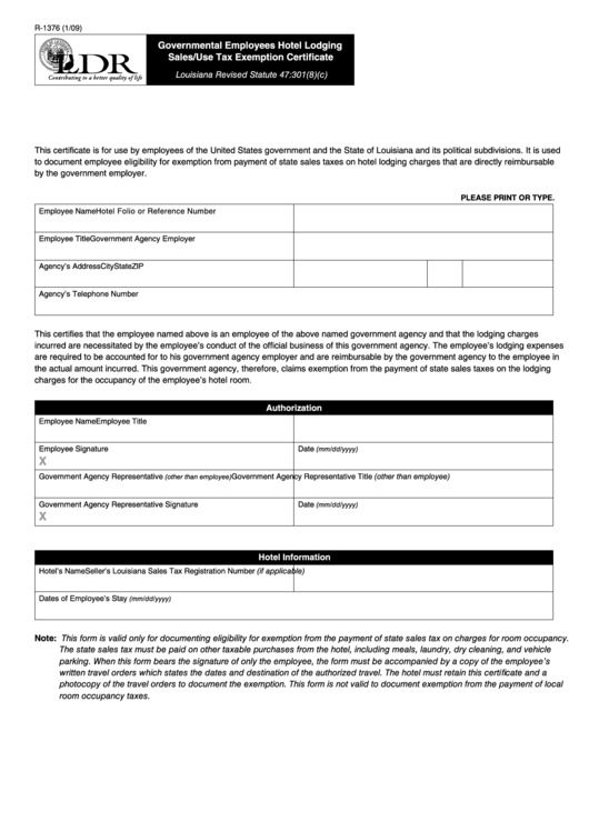 Federal Employee Lodging Tax Exempt Form ExemptForm