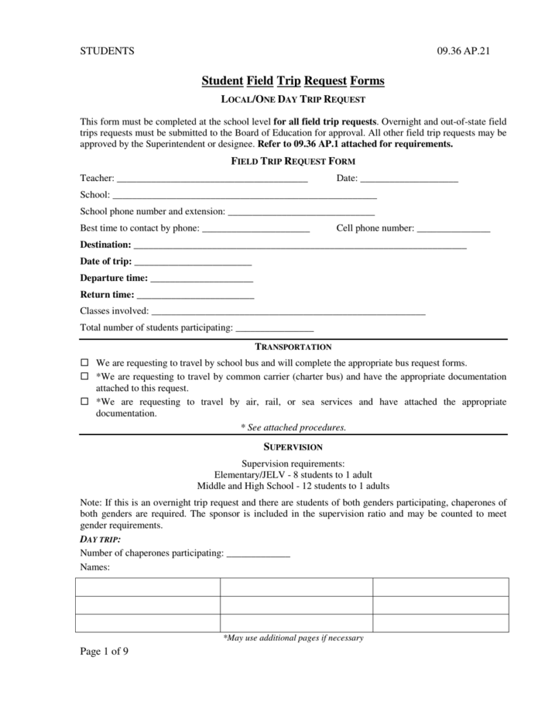 Field Trip Forms Printable Printable Forms Free Online