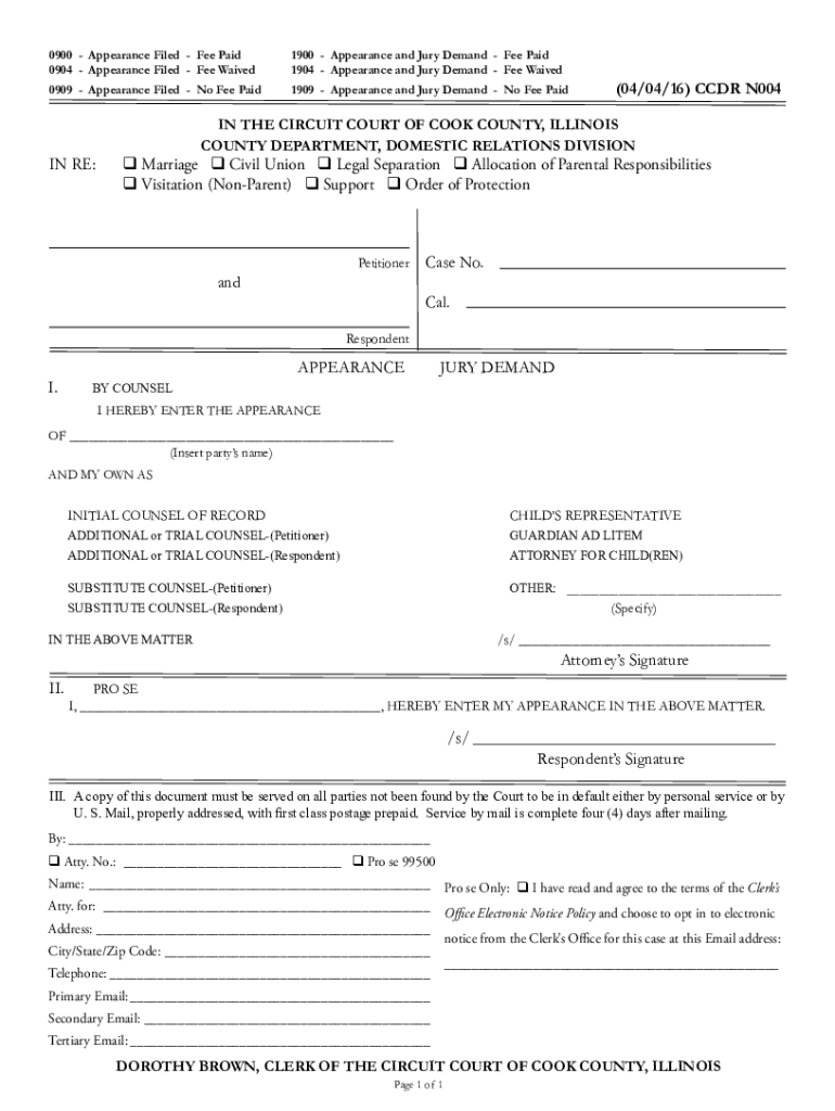 File Appearance Cook County Form Fill Out And Sign Printable PDF 