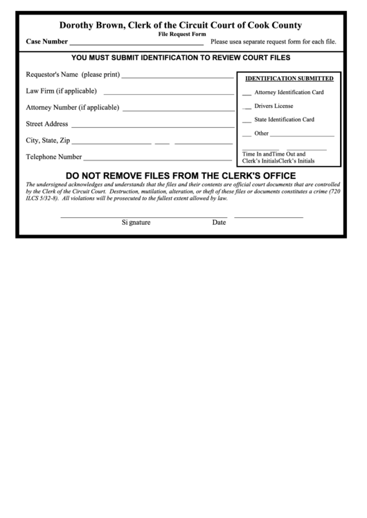 File Request Form Clerk Of The Circuit Court Of Cook County Printable 