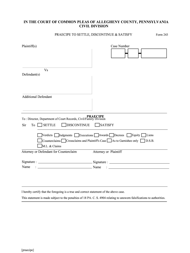 Filing Praecipe For Writ Of Summons In Allegheny County Fill Out