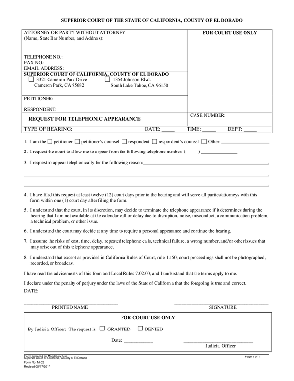 Fill Free Fillable Superior Court Of The County Of El Dorado PDF Forms