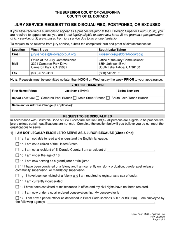 Fill Free Fillable Superior Court Of The County Of El Dorado PDF Forms