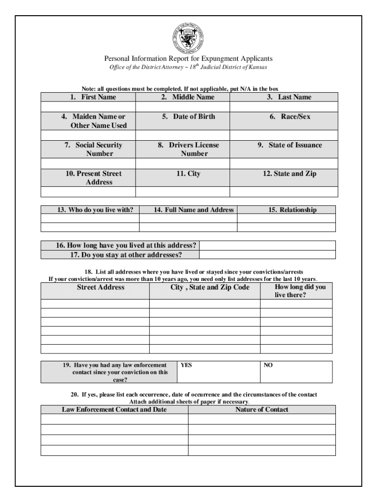 Fill In Expungment Forms Sedwick County Ks Fill Online Printable 