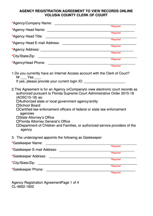 Fillable Agency Registration Agreement To View Records Online Form 