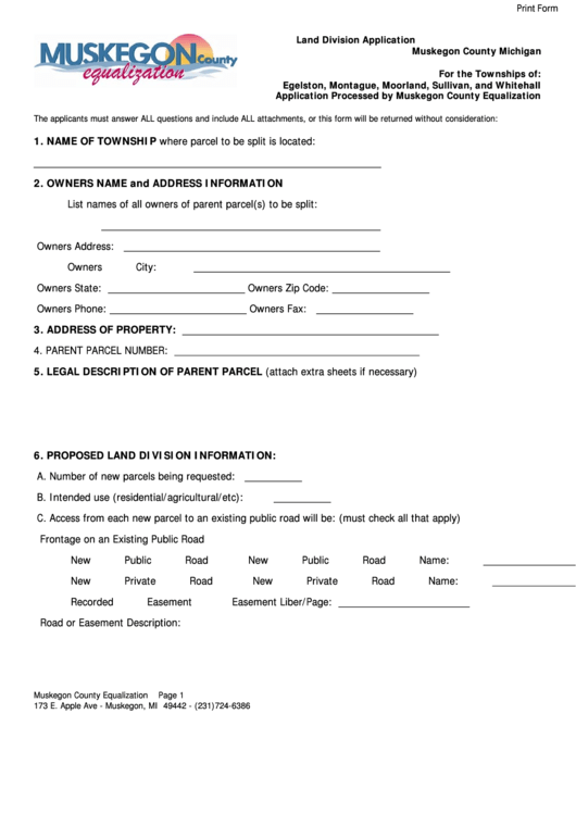 Fillable Application Form Muskegon County Equalization Printable Pdf 