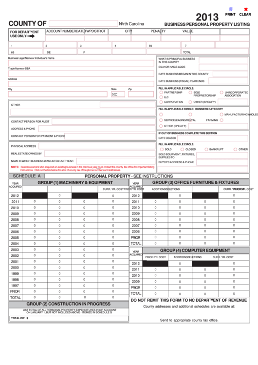 Fillable Business Personal Property Listing Form North Carolina 