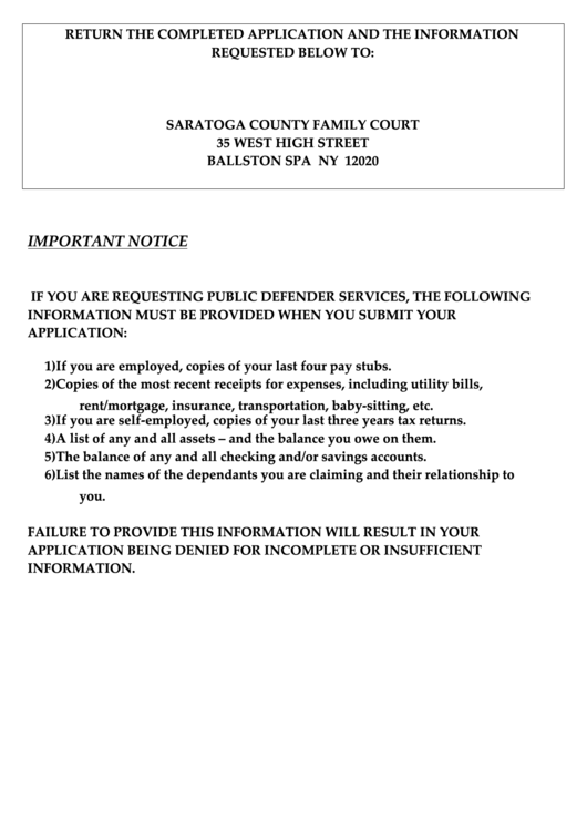 Fillable Family Court Application Saratoga County Family Court