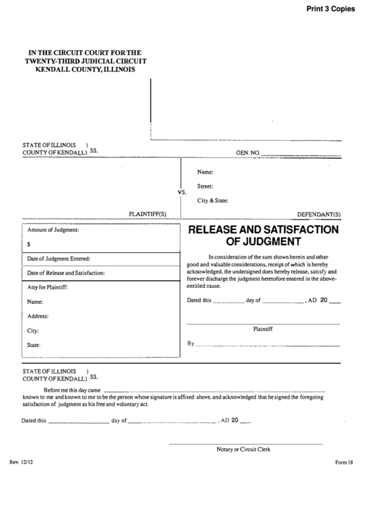 Fillable Form 18 Release And Satisfaction Of Judgment Twenty Third 