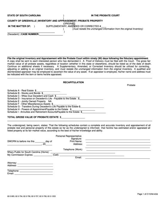 Fillable Form 350es Sf Inventory And Appraisement Probate Property 