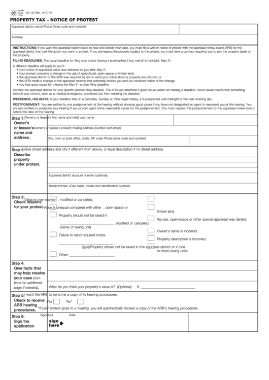 Fillable Form 50 132 Property Tax Notice Of Protest Printable Pdf