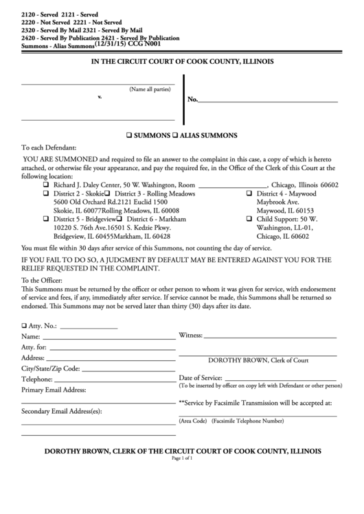 Fillable Form Ccg N001 Summons alias Summons Printable Pdf Download