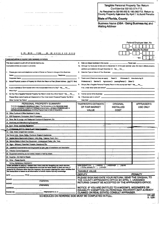 Fillable Form Dr 405 Tangible Personal Property Tax Return Printable 