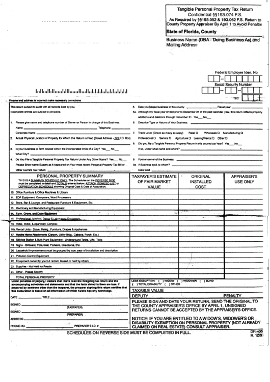 Fillable Form Dr 405 Tangible Personal Property Tax Return Printable