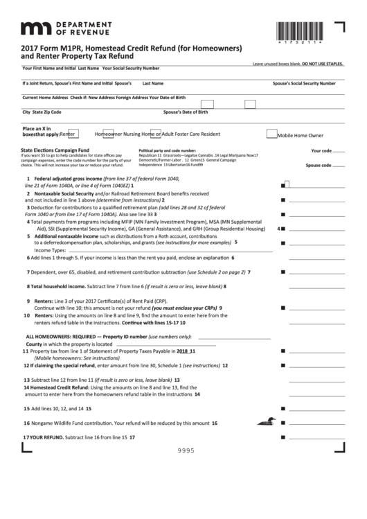 Fillable Form M1pr Homestead Credit Refund For Homeowners And