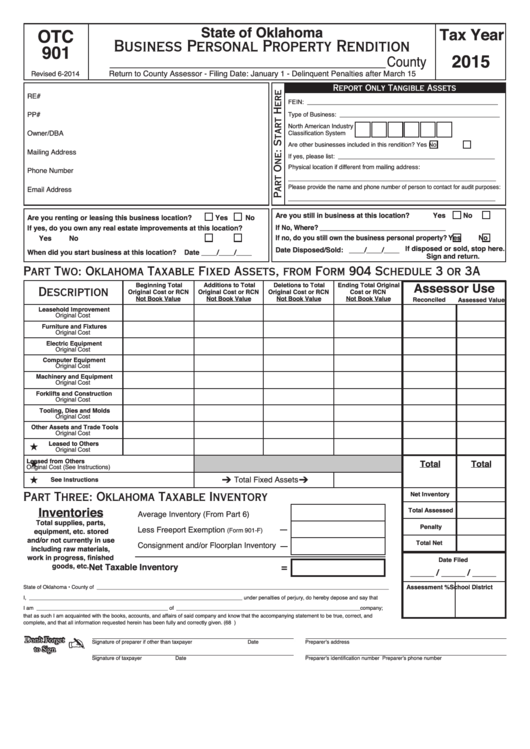 Fillable Form Otc 901 Business Personal Property Rendition 2015 