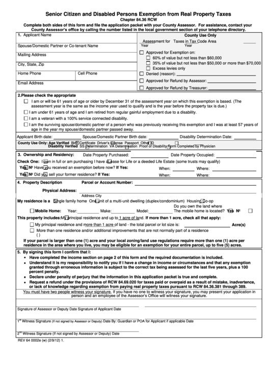 Fillable Form Rev 64 0002e Senior Citizen And Disabled Persons 