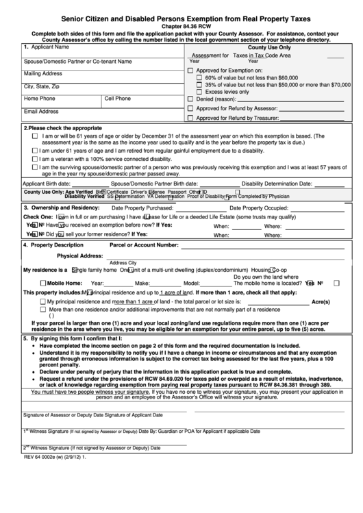 Fillable Form Rev 64 0002e Senior Citizen And Disabled Persons