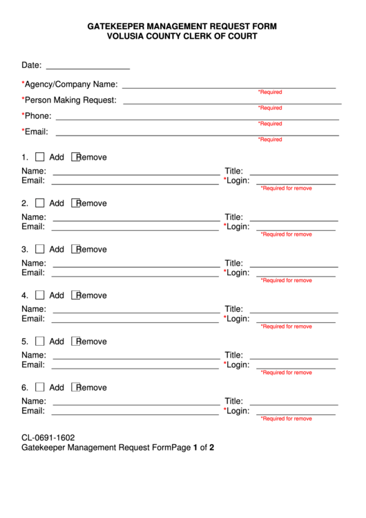 Fillable Gatekeeper Management Request Form Volusia County Clerk Of 