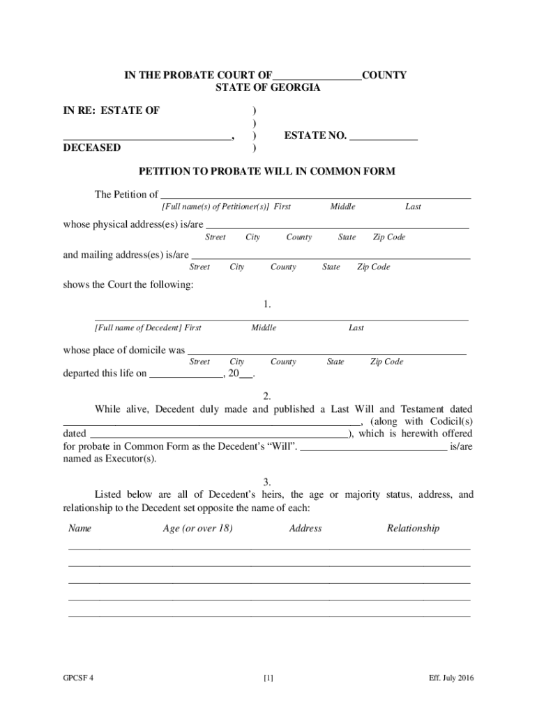 Fillable Georgia Probate Forms Printable Forms Free Online