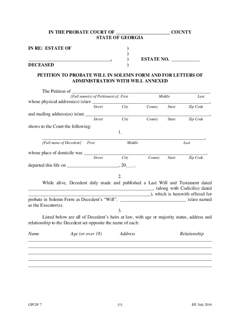 Fillable Georgia Probate Forms Printable Forms Free Online