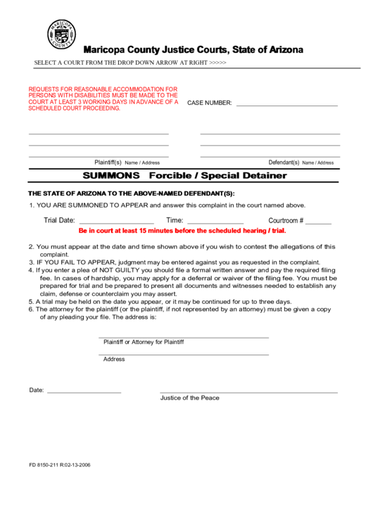 Fillable Maricopa County Justice Courts Form Printable Pdf Download